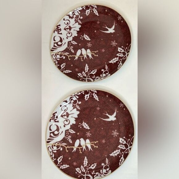 Rosanna Christmas Side Salad Plates Saucers 8 In Round Set Of 2 Red White Doves - Picture 7 of 8